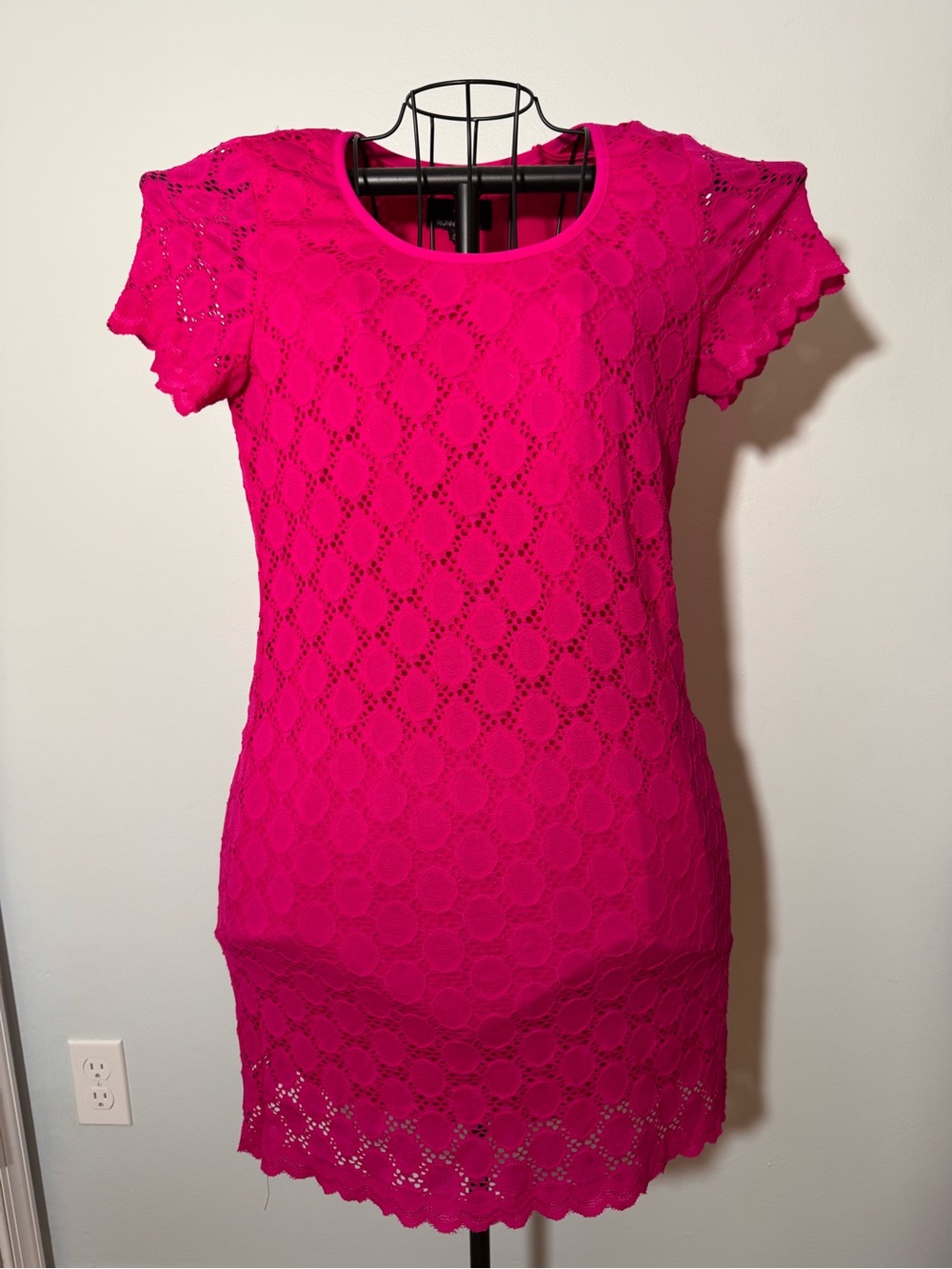 Express Ronni Nicole Fuchsia Lace Short Sleeve Mini Dress